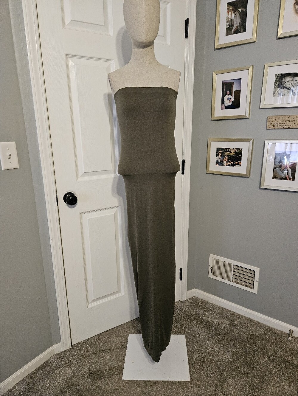 VENUS Strapless Olive Green Maxi Dress